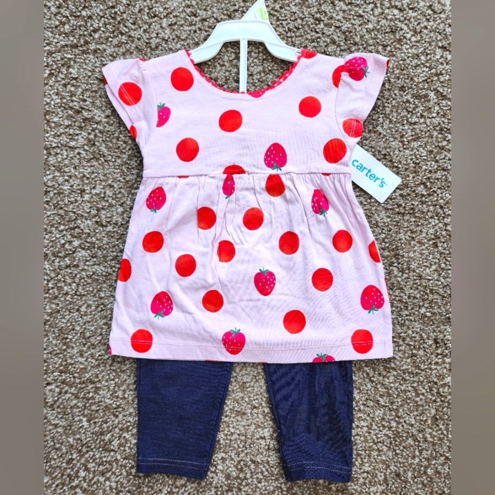 NEW 2pc CARTER'S Strawberry & Polka Dot Outfit Swing Top & Pants